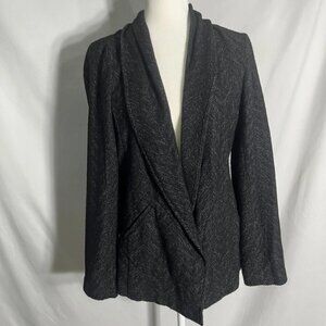 Eileen Fisher Herringbone Wool Blend Cardigan Blazer Womens Large Sweater Black